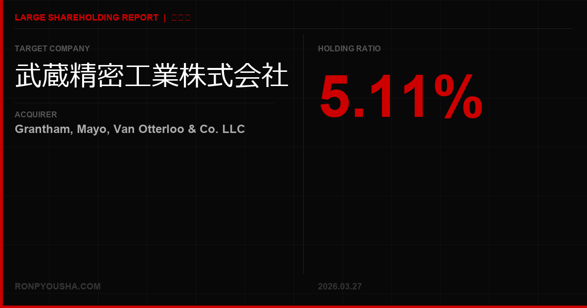 グランサム・マヨが武蔵精密工業に5.11%出資