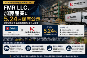 FMR LLC、加藤産業に5.24%保有公示—フィデリティ系が食品卸大手に参入