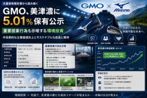 GMO、美津濃に5.01%保有公示—重要提案行為も示唆する環境投資