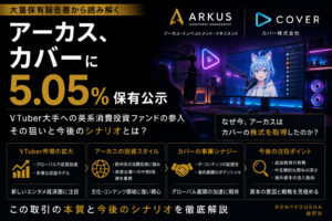 アーカス、カバーに5.05%保有公示—VTuber大手への英系消極投資