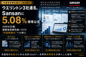 ウエリントン3社連名、Sansanに5.08%保有公示—日本・シンガポール拠点主導