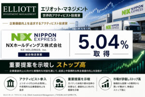 エリオットがNXHDを5.04%取得、重要提案を示唆しストップ高