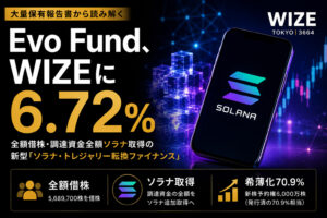 Evo Fund、WIZEに6.72%—全額借株・第39回新株予約権6,000万株・調達資金全額ソラナ取得