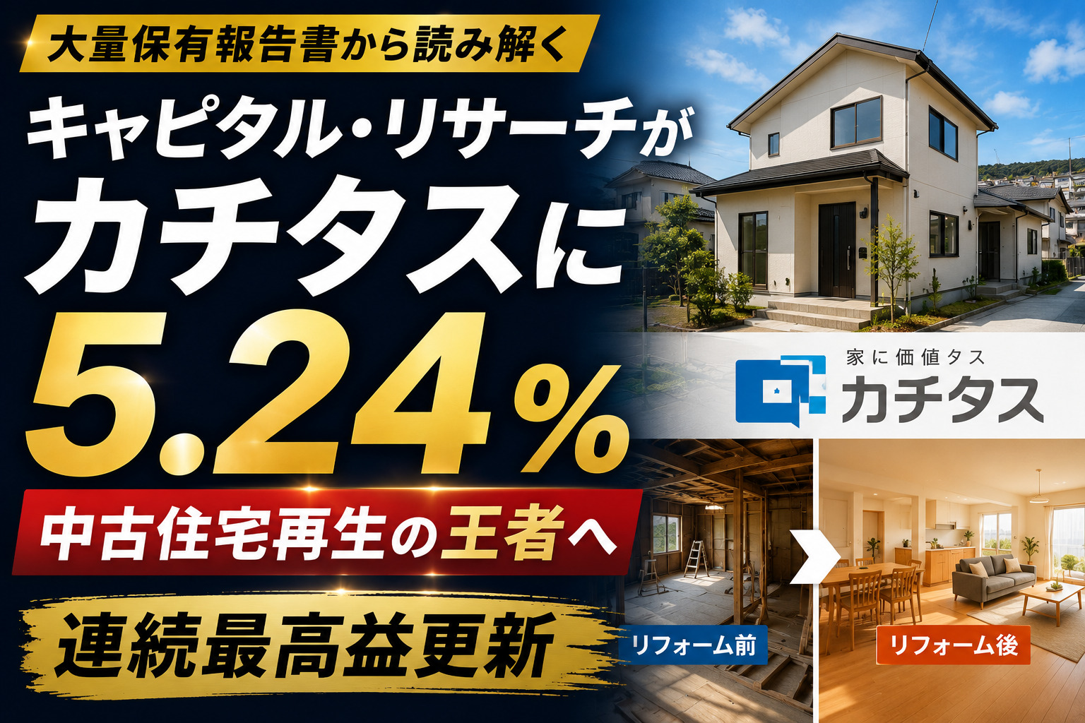キャピタルがカチタス株5.24%—中古住宅最高益企業への布石